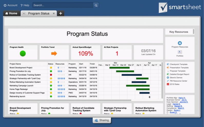 Smartsheet Program Status Dashboard.