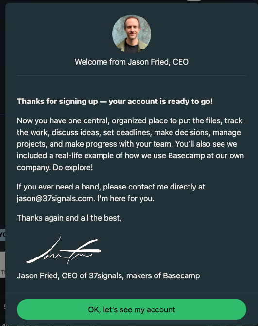 Basecamp feature a setup guide.