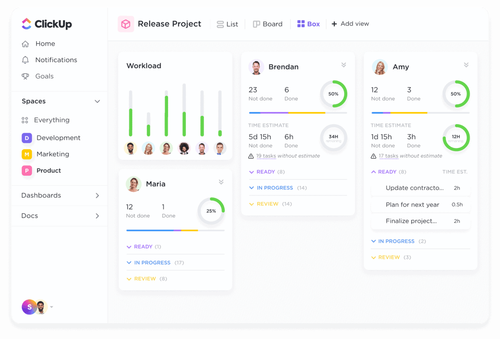 Clickup dashboard.
