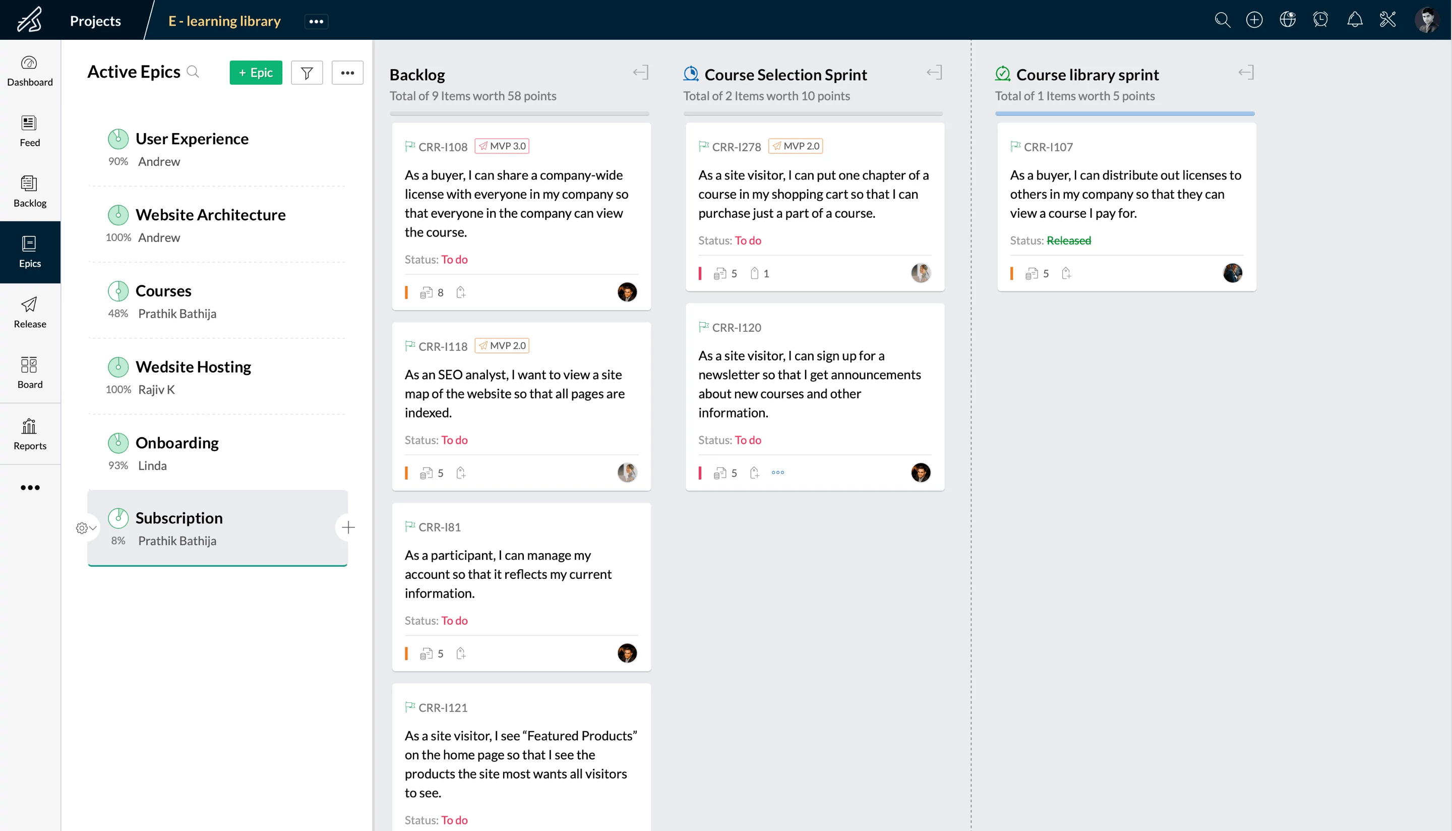 zoho sprints screenshot