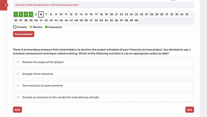 A practice question on PM Master Prep simulator 