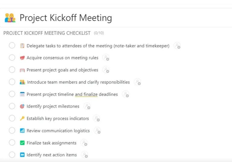 ClickUp meeting checklist.