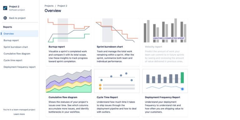 Screenshot of reports on Jira