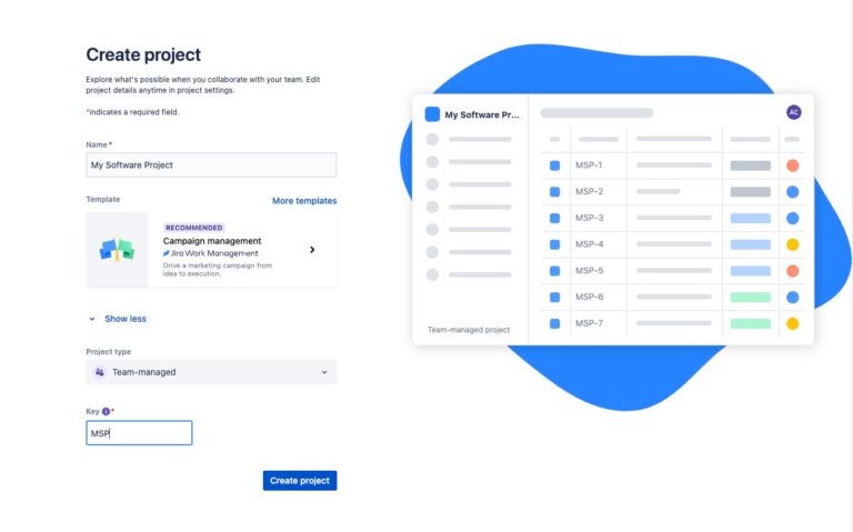 Jira create project screen (kanban template)