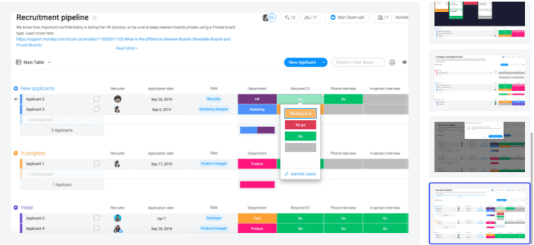 monday.com for HR templates