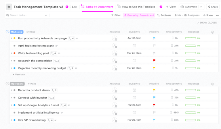 ClickUp task management template