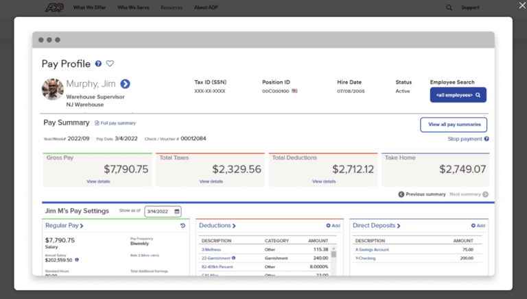 ADP Workforce Now dashboard view