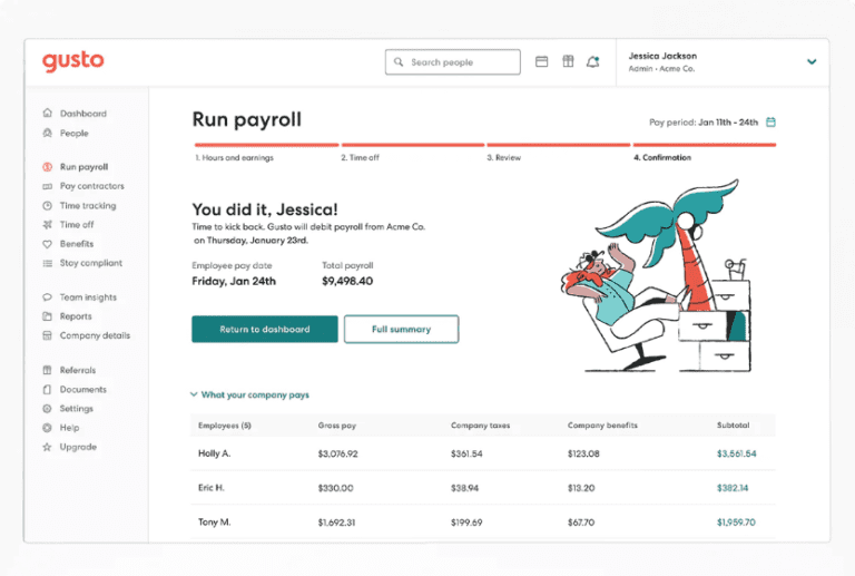 Gusto’s payroll processing view