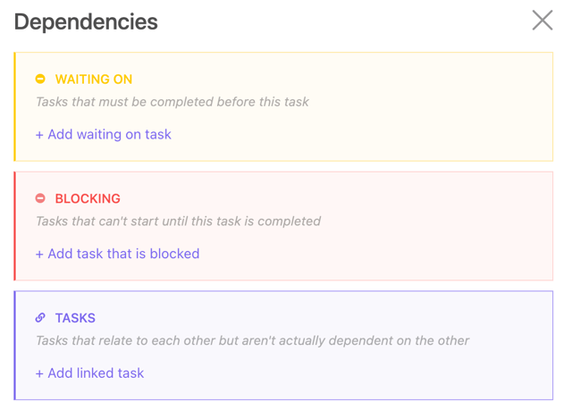 ClickUp set up task dependencies for step-by-step flows.