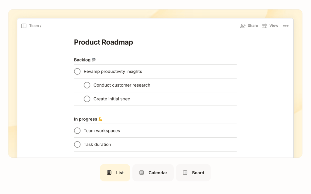 View projects and checklists in Todoist as nested lists.
