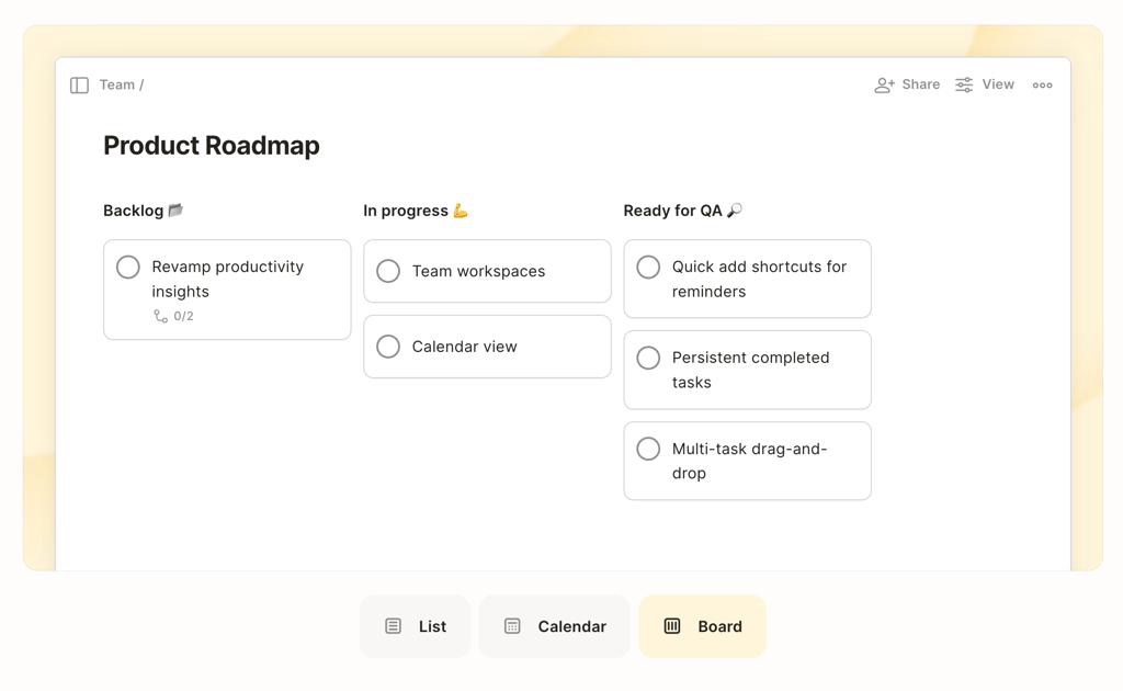 View projects and checklists in Todoist as kanban boards.