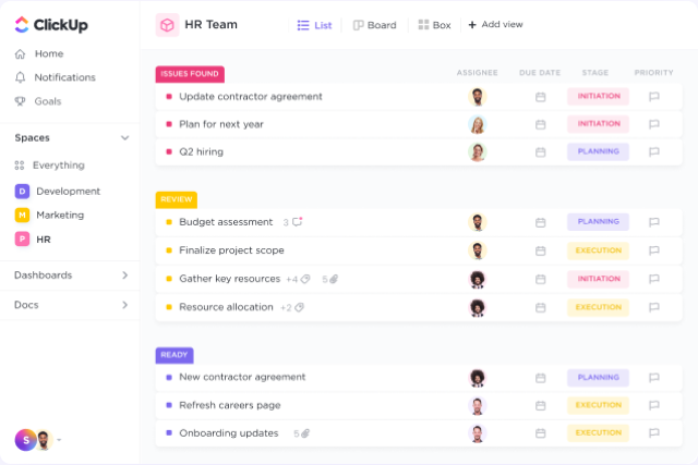 ClickUp HR dashboard