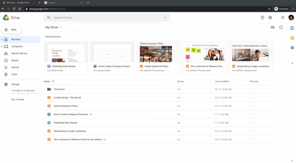 Google Drive features an intuitive interface that organizes files into folders.