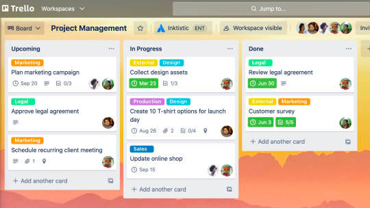 Trello features a highly intuitive interface that features cards across a virtual Kanban board.