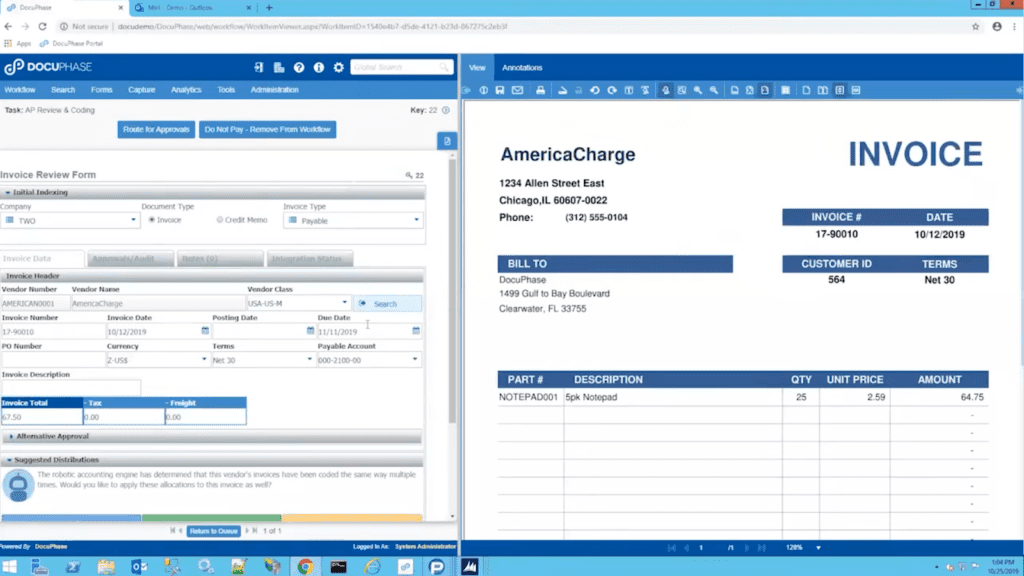 DocuPhase uses OCR to input relevant details when filing invoices, which makes it easier to organize and retrieve.