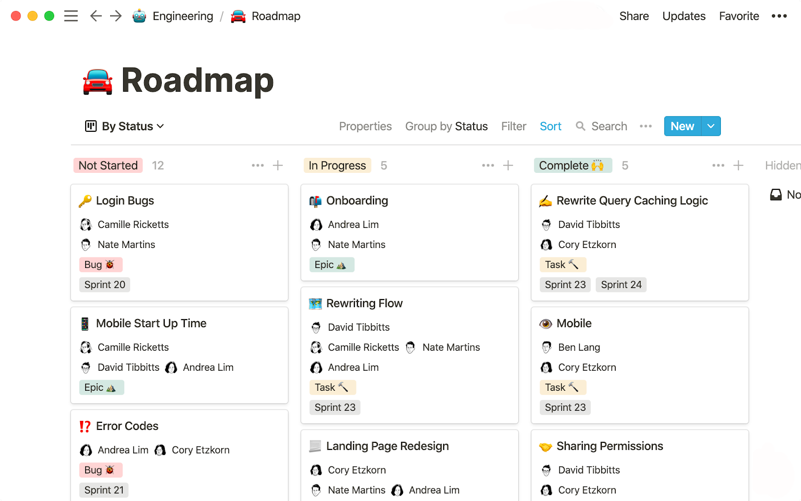 An example of Notion's Roadmap block.