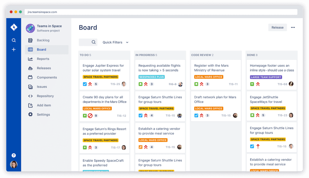 Jira Software's Team Board.