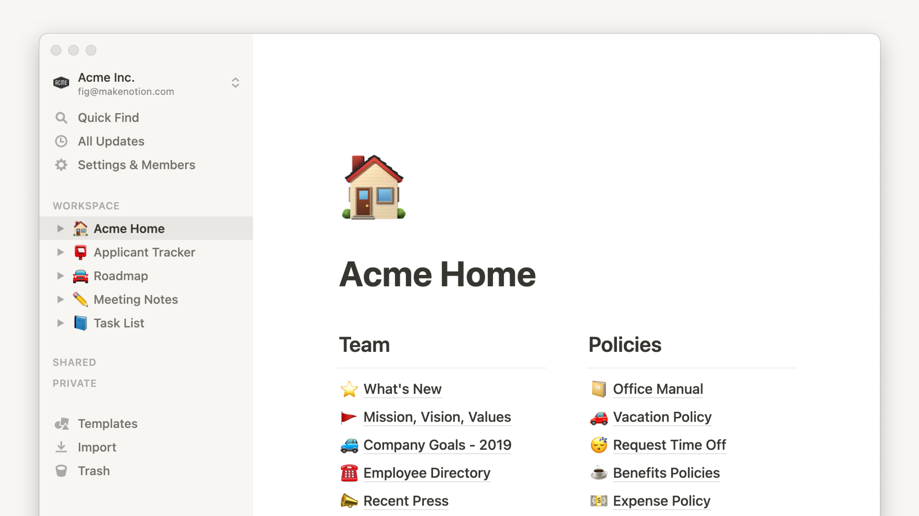 Team resources in all formats are easy to access through your Notion account’s home screen.