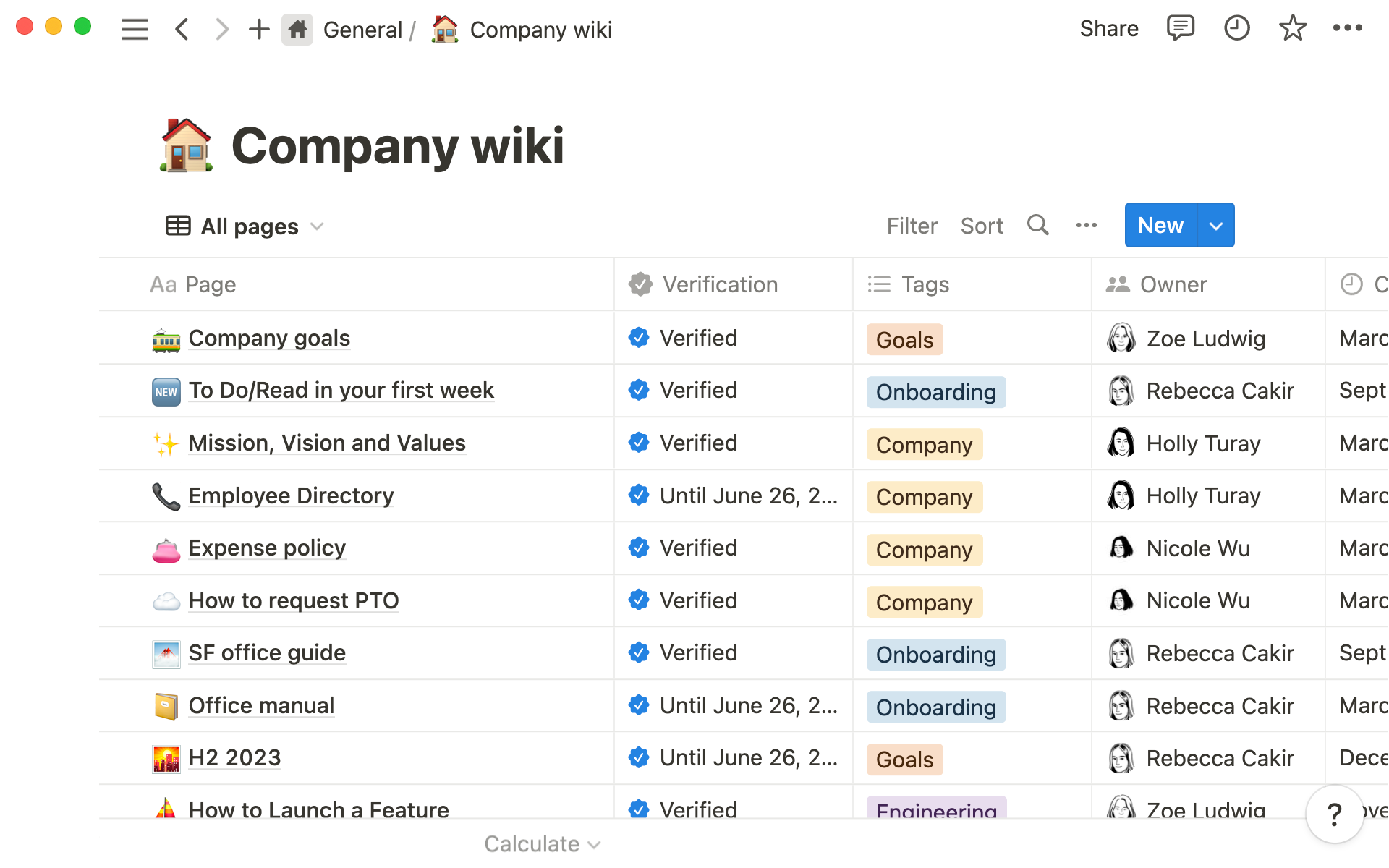 An example of a company wiki on Notion.