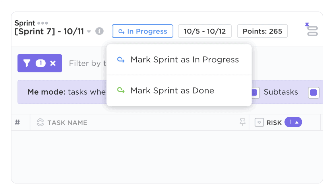 ClickUp’s Sprint feature allows users to create and manage sprints and generate reports so you can easily track progress.