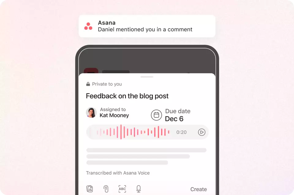 Example of Asana’s app-exclusive task transcription feature.