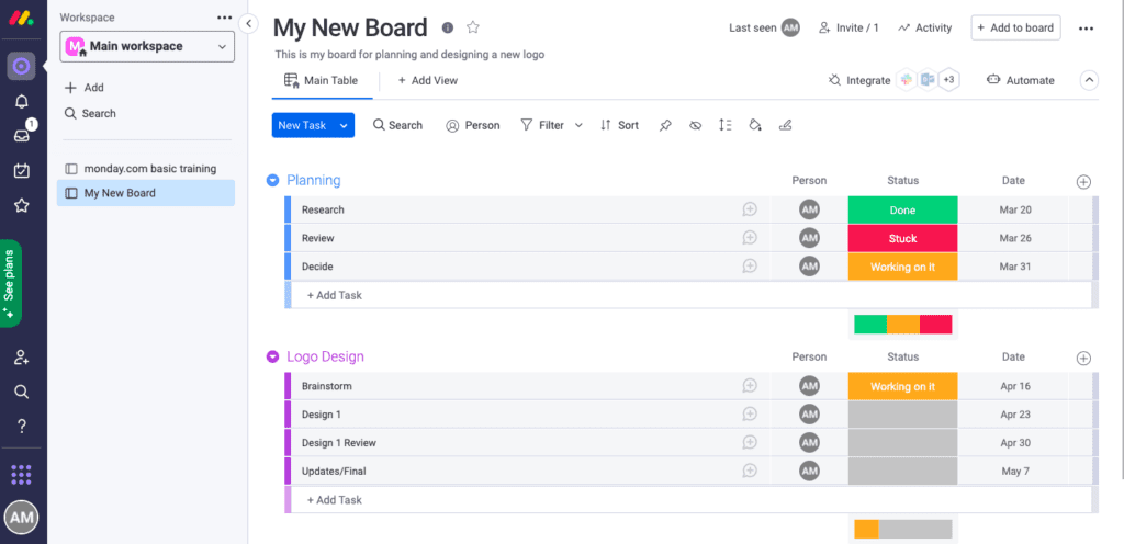 monday.com’s primary board view is easy to navigate and adjust to your specific needs, with customizable tags and fields.