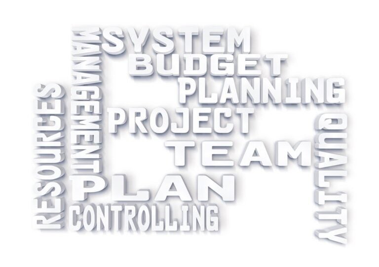 A set of scrambled words in white font about agile and waterfall.