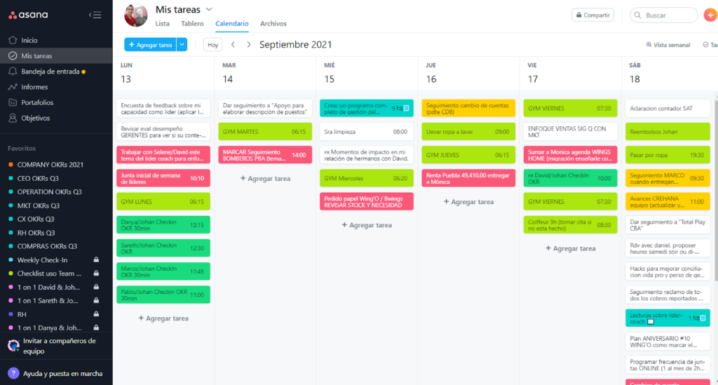 Example of a board view in Asana.