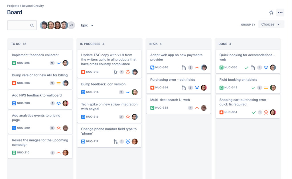 Kanban view in Confluence.