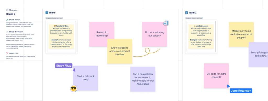 Whiteboards for brainstorming in Confluence.