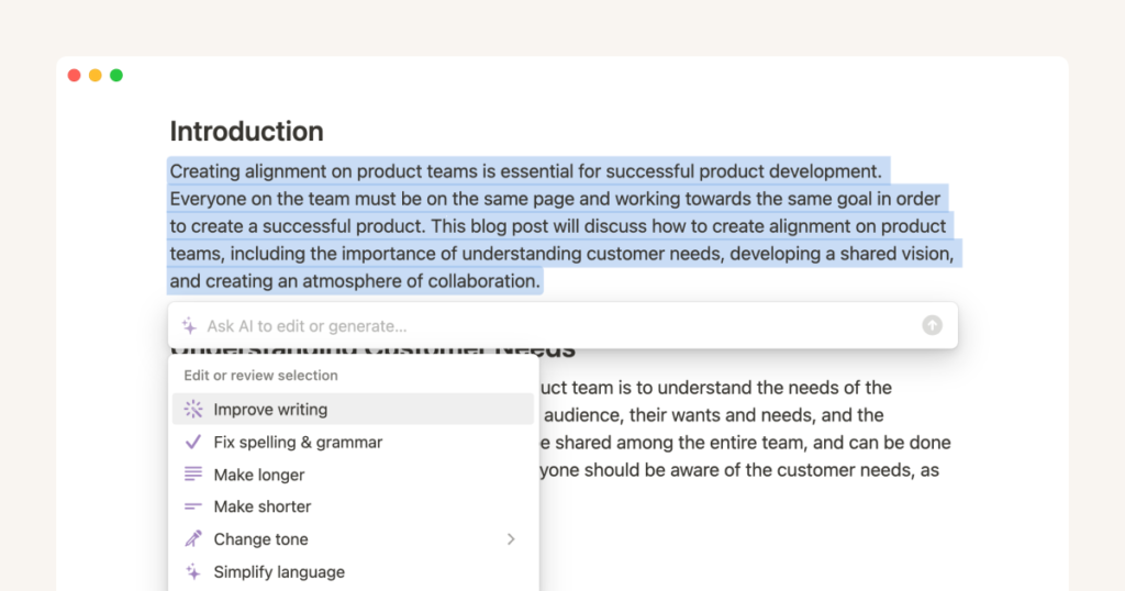 Notion’s generative AI feature.