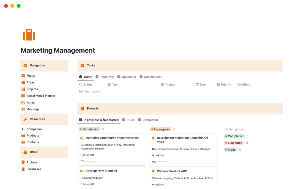 Notion as a marketing management tracker.