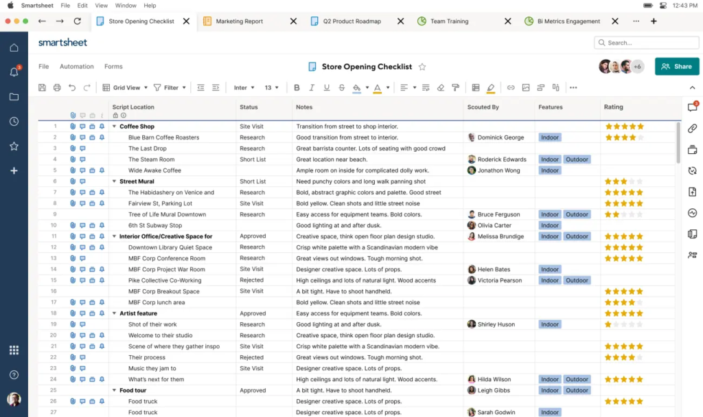 Example of a table view in the Smartsheet desktop app.