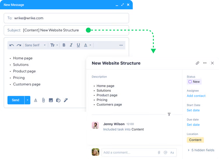 Create tasks in Wrike via email.