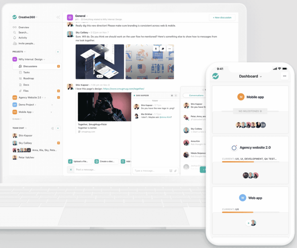 Nifty dashboard interface on desktop and mobile for project tracking.