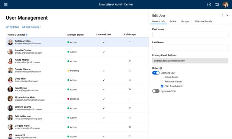 User management task for Smartsheet admins.