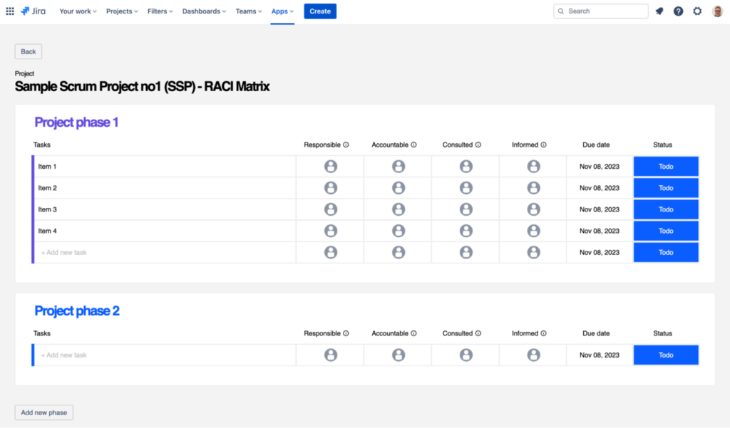 Jira RACI matrix