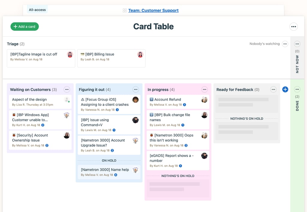 Card Table view.