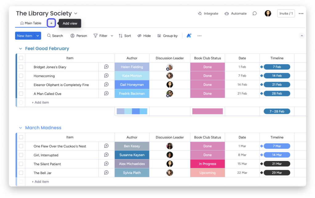 An example of monday work management’s list view.