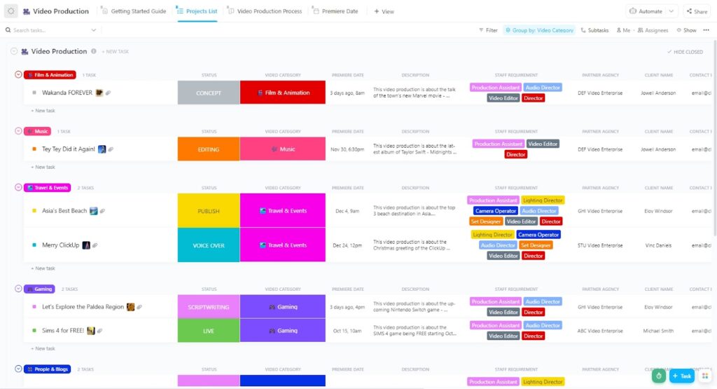 ClickUp video production template.