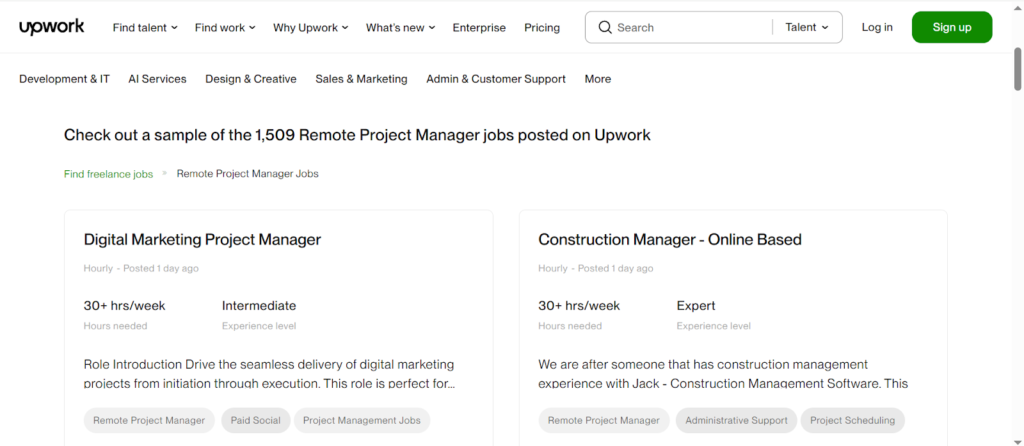Example of freelance project manager job opportunities.